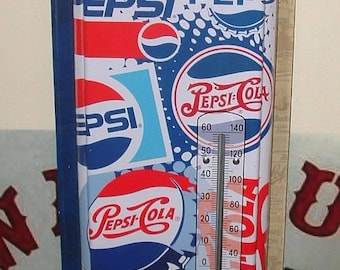 Pepsi Cola Different Design Logos From History Licensed 17 Inch Metal Thermometer.