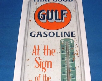 Termómetro de estilo vintage para interiores y exteriores de 17 pulgadas con licencia de Gulf Orange Disc.