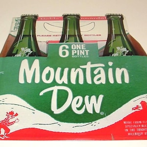 Mountain Dew 6 One Pint Bottles Embossed Metal Sign Licensed And Approved.