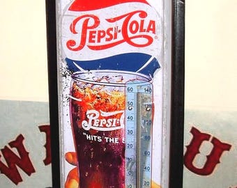 Pepsi Cola Single Dot Soda Fountain Licensed 17 Inch Indoor Outdoor Vintage Style Thermometer.