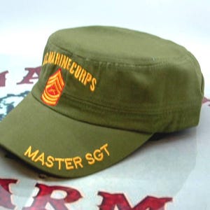 USMC Semper Fi Master Sergeant Olive Drab Cadet/Patrol Adjustable Flat Top Hat.