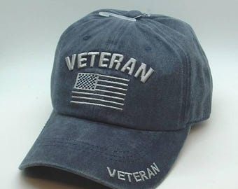 Gorra/sombrero ajustable, relajado, bordado, de veterano militar de EE. UU., 100 % algodón lavado a mano.
