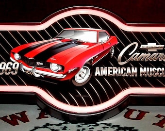American Muscle 1969 Chevrolet Camaro LED Light Up Sign Looks Just Like A Neon.