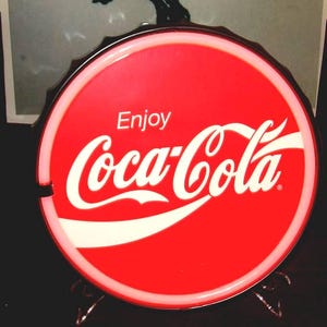 Enjoy Coca Cola Coke 12 Inch Bottle Cap Shaped LED Sign Licensed Mancave Ready.