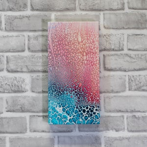 Pintura de escritorio vertical. Pintura abstracta original. Difundir arte fluido.