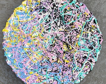 Large circular artwork. Original abstract heavy texture.  Pop. 24" circle.
