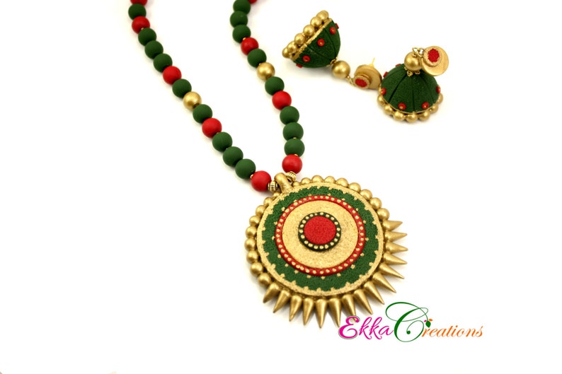 Indian jewelryKerala neck setcream and antique gold neck setjhumka earringTerracotta neck setpolymer clay jewelrybollywood jewelry