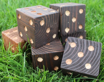 Handmade Rustic Wood Yard Dice Set -STAINED-