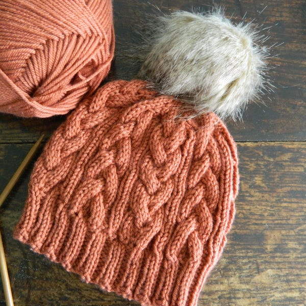 Twisted Cable Knit Hat Knitting Pattern - Cable Pompom Hat Knitting Pattern