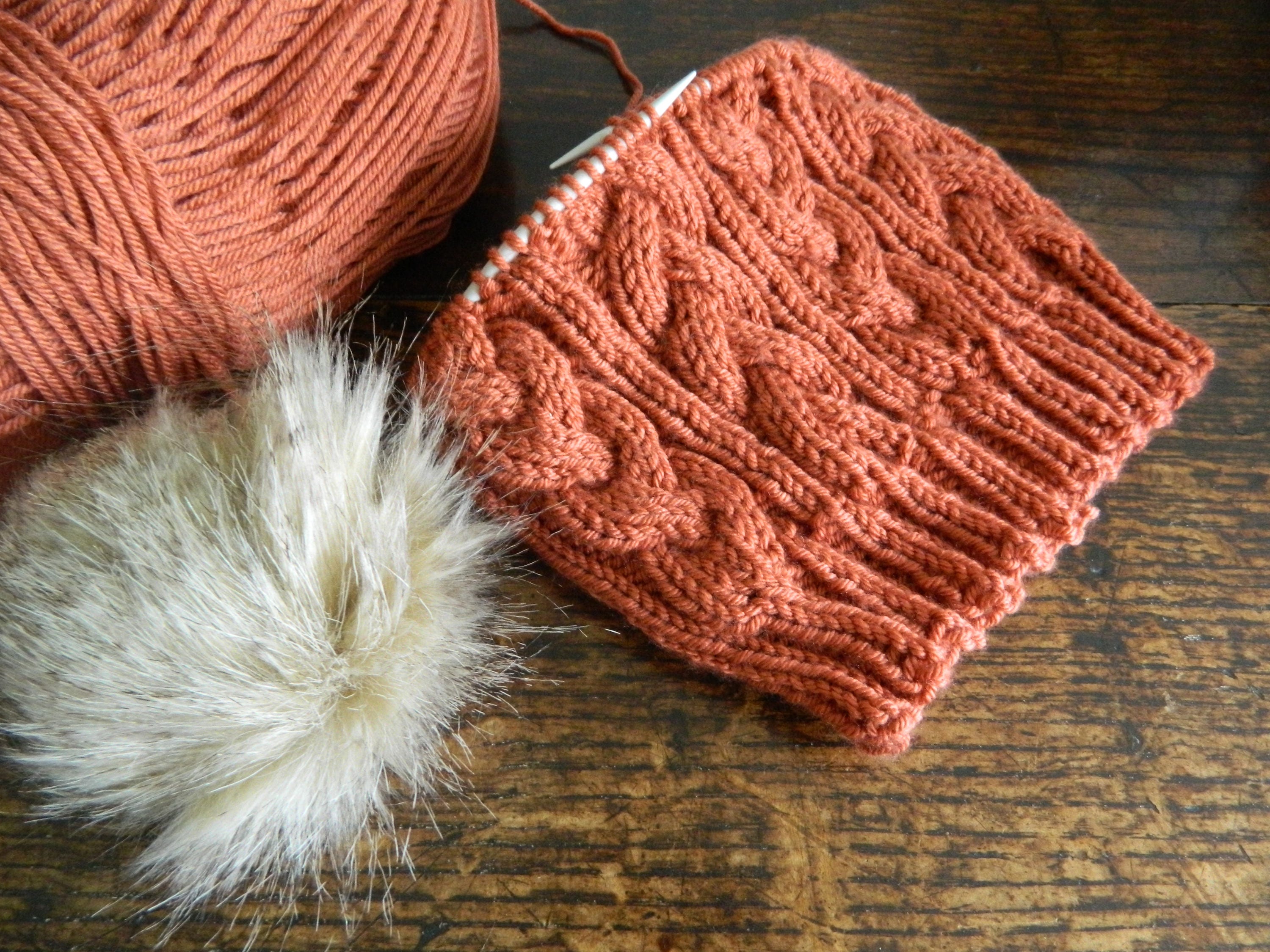 Aran Cable Knit Pompom Hat - PDF Knitting Pattern - Etsy