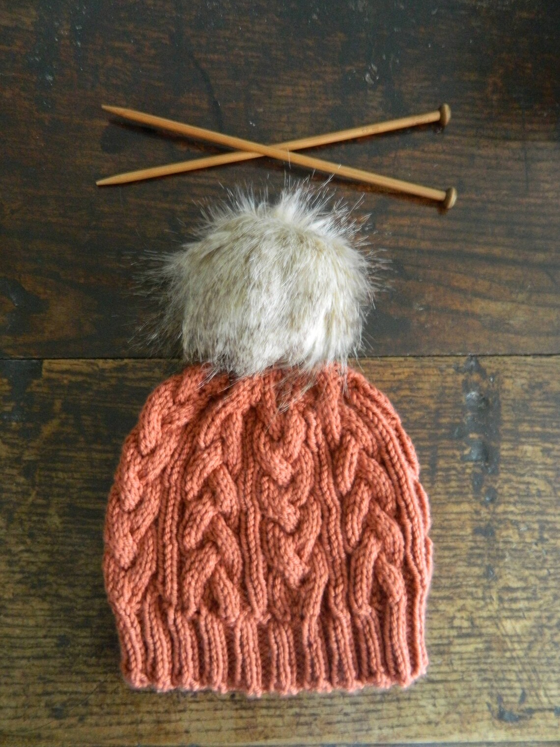 Aran Cable Knit Pompom Hat - PDF Knitting Pattern - Etsy