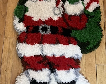 Vintage Christmas Santa Latch Hook Rug, 1970&#39;s