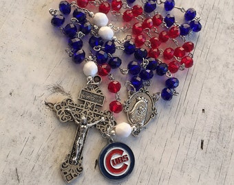 Chicago Cubs Rosary, Chicago Baseball Rosary, Sports Rosary, Red, White and Blue Rosary, Chicago Baseball Memorabilia, Confirmation Gift