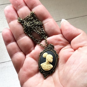 Black and Ivory Cameo Necklace, Cameo Necklace, Bronze Necklace, African American Necklace, Ornate Necklace, Mother&#39;s Day Gift
