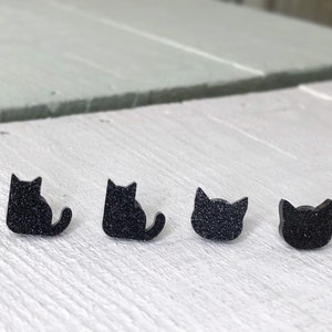 Black Glitter Cat Earrings: Stainless Steel Posts, Sensitive Ears