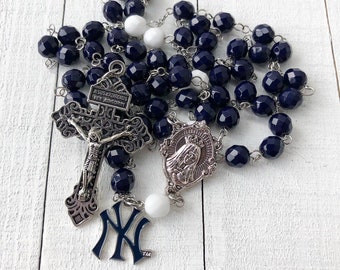 New York Yankees Rosary, New York Baseball Rosary, Sports Rosary, Blue and White Rosary, New York Baseball Memorabilia, Confirmation Gift