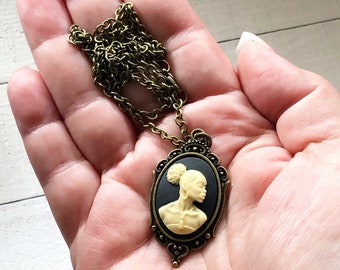 Black and Ivory Cameo Necklace, Cameo Necklace, Bronze Necklace, African American Necklace, Ornate Necklace, Mother's Day Gift