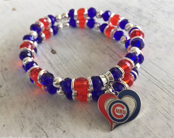 Chicago Cubs Inspired Sports Bracelet, Baseball Bracelet, Chicago Baseball Jewelry, Cubbies Bracelet, Sports Memorabilia