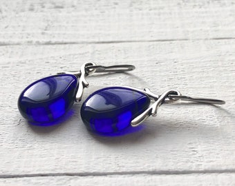 Boucles d'oreilles bleues, Boucles d'oreilles bleu cobalt, Boucles d'oreilles en forme de larme, Boucles d'oreilles en saphir, Boucles d'oreilles en niobium, Boucles d'oreilles hypoallergéniques, Boucles d'oreilles de demoiselle d'honneur