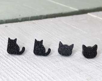 Boucles d'oreilles chat noir, Boucles d'oreilles chat scintillantes, Oreilles sensibles, Boucles d'oreilles scintillantes, Acier inoxydable, Boucles d'oreilles d'Halloween, Boucles d'oreilles scintillantes