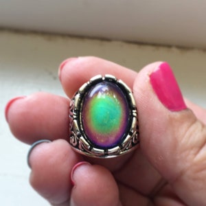 Mood Ring, Silver Mood Ring, Filigree Ring, Hippie Ring, Boho Ring, Boho Jewelry, Hippy Ring, Color Changing Ring, Adjustable Ring