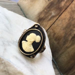 Black and Ivory Cameo Ring, Bronze Adjustable Cameo Ring, African American Cameo Ring, Ornate Cameo Ring, Queen Cameo Ring, Statement Ring