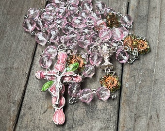 Pink Rosary, Communion Rosary, First Communion Gift, Catholic Rosary, Holy Chalice, Girl's Rosary, Green Rosary, Confirmation Gift,