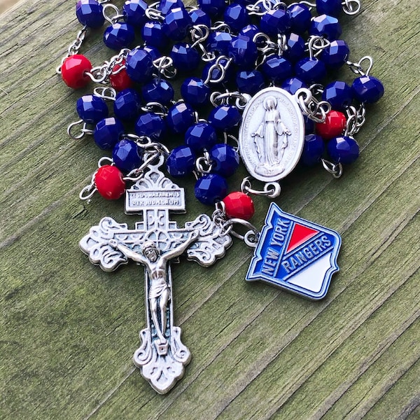 New York Rangers Rosary, Hockey Rosary, New York Rosary, Hockey Fan Gift, Sports Rosary, Confirmation Rosary, Confirmation Gift,