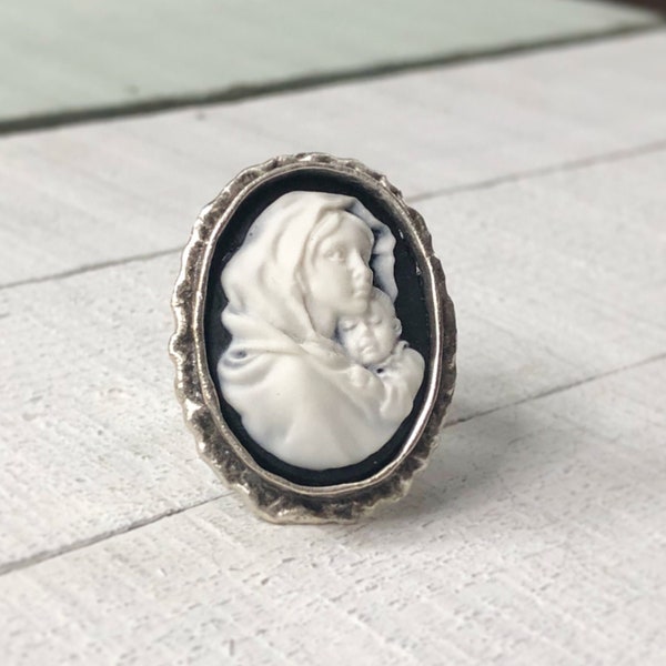 Our Mother Mary Ring, Virgin Mother Ring, Statement Ring, Catholic Gift, Cameo Ring, Silver Ring, Confirmation Gift, Boho Jewelry