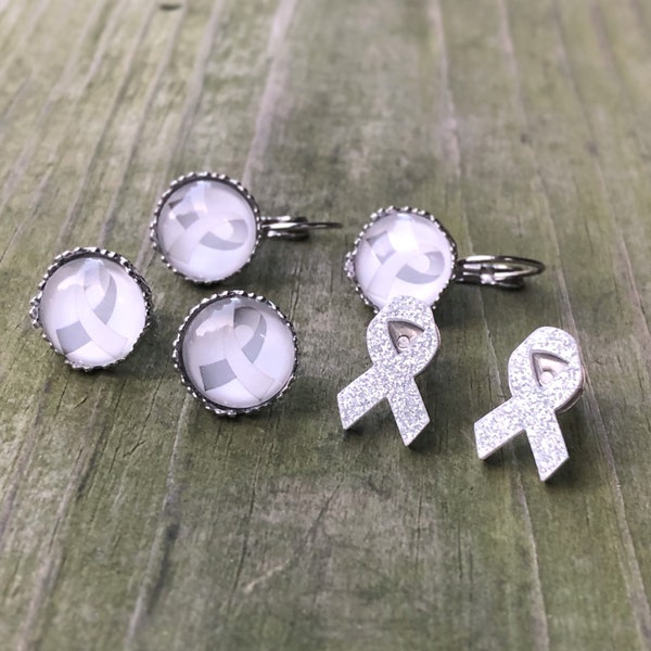 Awareness Jewelry, Lung Cancer Awareness, Domestic Violence Survivor, Cancer Survivor, White Ribbon Jewelry, Ribbon Jewelry