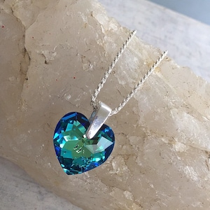 Valentine&#39;s Gift, Valentine&#39;s Necklace, Heart Necklace, Blue Crystal Necklace, Crystal Heart, Swarovski Pendant, Sterling Silver Necklace,