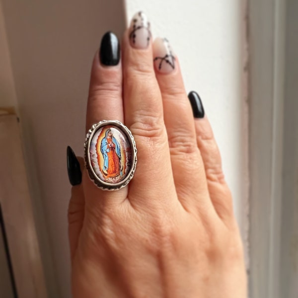 Our Lady of Guadalupe Ring, Mother Mary Ring, Catholic Gift, Christian Gift, Confirmation Gift, Religious Ring, Adjustable Ring