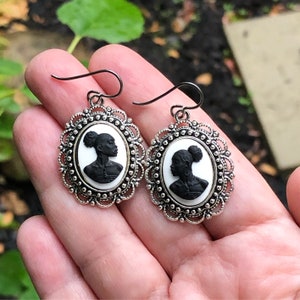 Cameo Earrings, Niobium Earrings, Black Girl Magic, African American Earrings, Ornate Cameo Earrings, Queen Jewelry, Black and White Earring