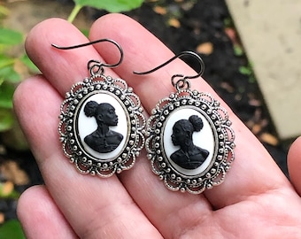Black Girl Magic Cameo Earrings: Niobium, Queen Jewelry