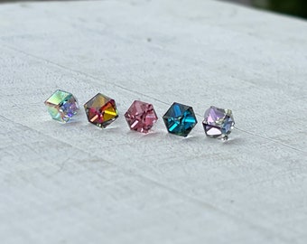 Cube Earrings, Post Earrings, Crystal Cube Earrings, Sensitive Ears, Cube Jewelry, Crystal Earrings, 3D Cube Earrings, Stainless Steel