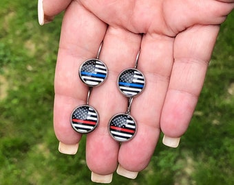 Thin Blue Line Earrings: First Responder Gift, Police/Firefighter Wife