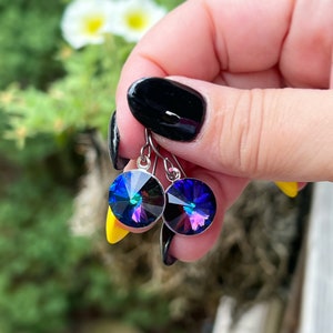 Crystal Earrings, Purple Crystal Earrings, Rainbow Crystal Earrings, Niobium, Hypo Allergenic, Bridal Jewelry, Sensitive Ears, Round Crystal