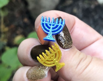 Glitter Menorah Earrings: Hypoallergenic Hanukkah Jewelry