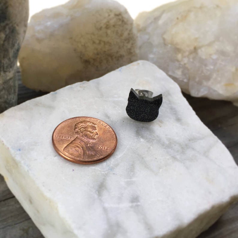 Cat Earrings Black Cat Earrings Cat Glitter Earrings Black Etsy