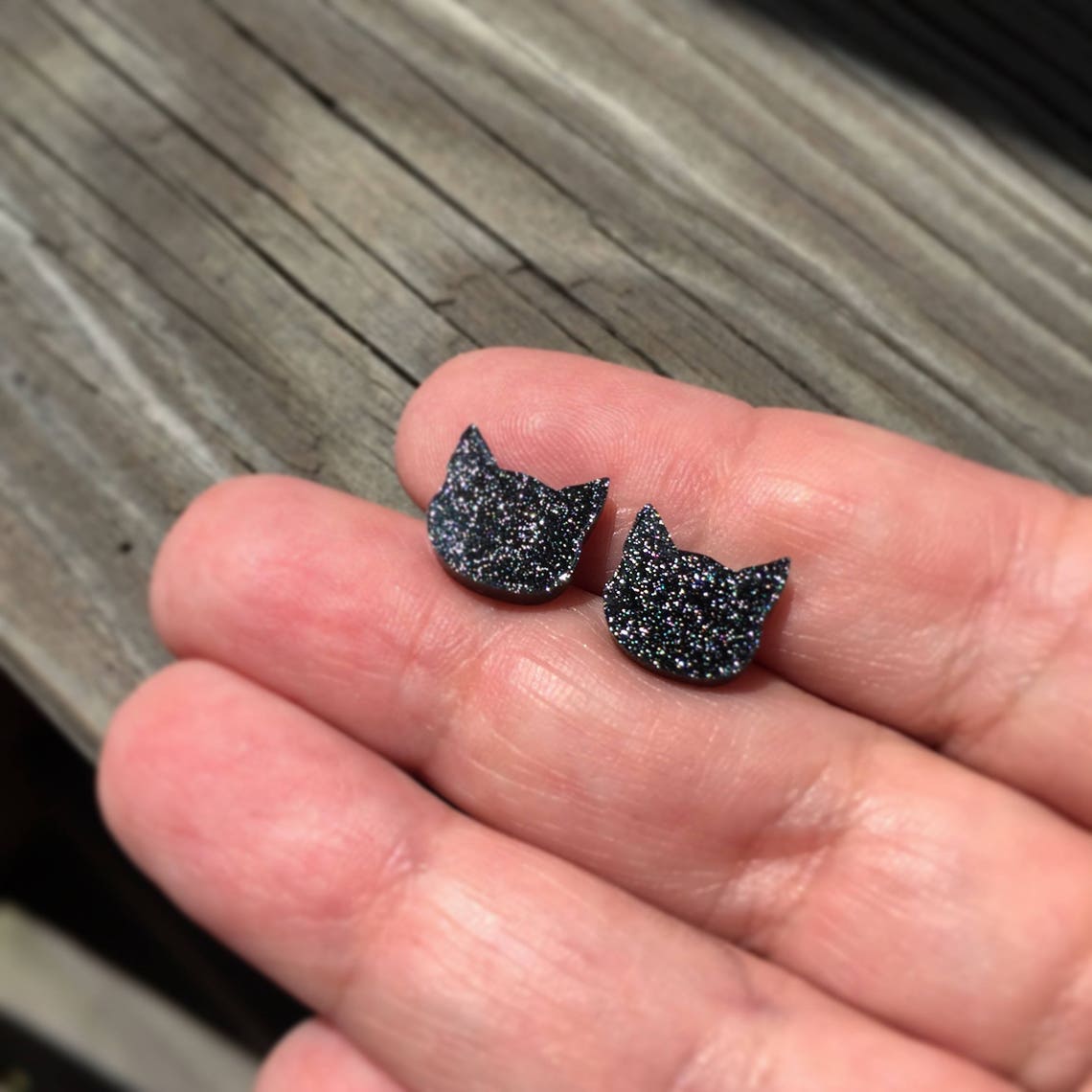 Cat Earrings Black Cat Earrings Glitter Earrings Black Etsy