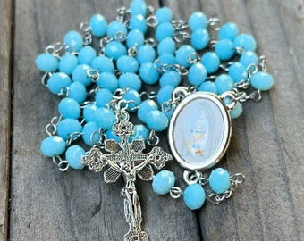 First Communion Rosary, Blue Rosary, Communion Rosary, Holy Chalice Rosary, Baptism Rosary, Communion Gift, Catholic Rosary