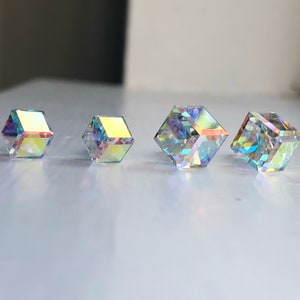 Cube Earrings, Post Earrings, Crystal Cube Earrings, Sensitive Ears, Cube Jewelry, Crystal Earrings, 3D Cube Earrings, Stainless Steel