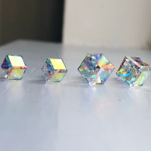 CRYSTAL CUBE RAINBOW EARRINGS 6mm Titanium posts. CRYSTAL CUBE RAINBOW EARRINGS 6mm Titanium posts.