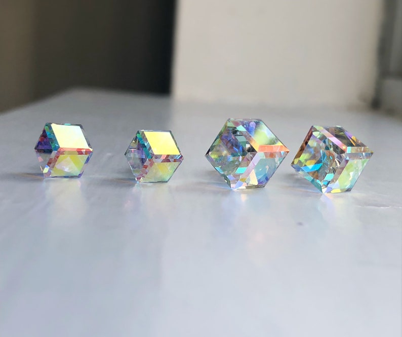 Cube Earrings, Post Earrings, Crystal Cube Earrings, Sensitive Ears, Cube Jewelry, Crystal Earrings, 3D Cube Earrings, Stainless Steel image 1