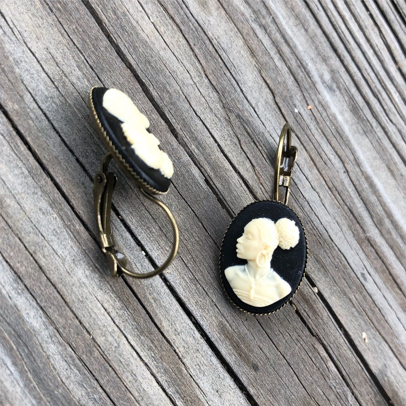 Black and Ivory Cameo Earrings Bronze Cameo Earrings African Etsy