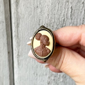 Brown and Ivory Cameo Ring, Bronze Adjustable Cameo Ring, African American Cameo Ring, Ornate Cameo Ring, Queen Cameo Ring, Statement Ring