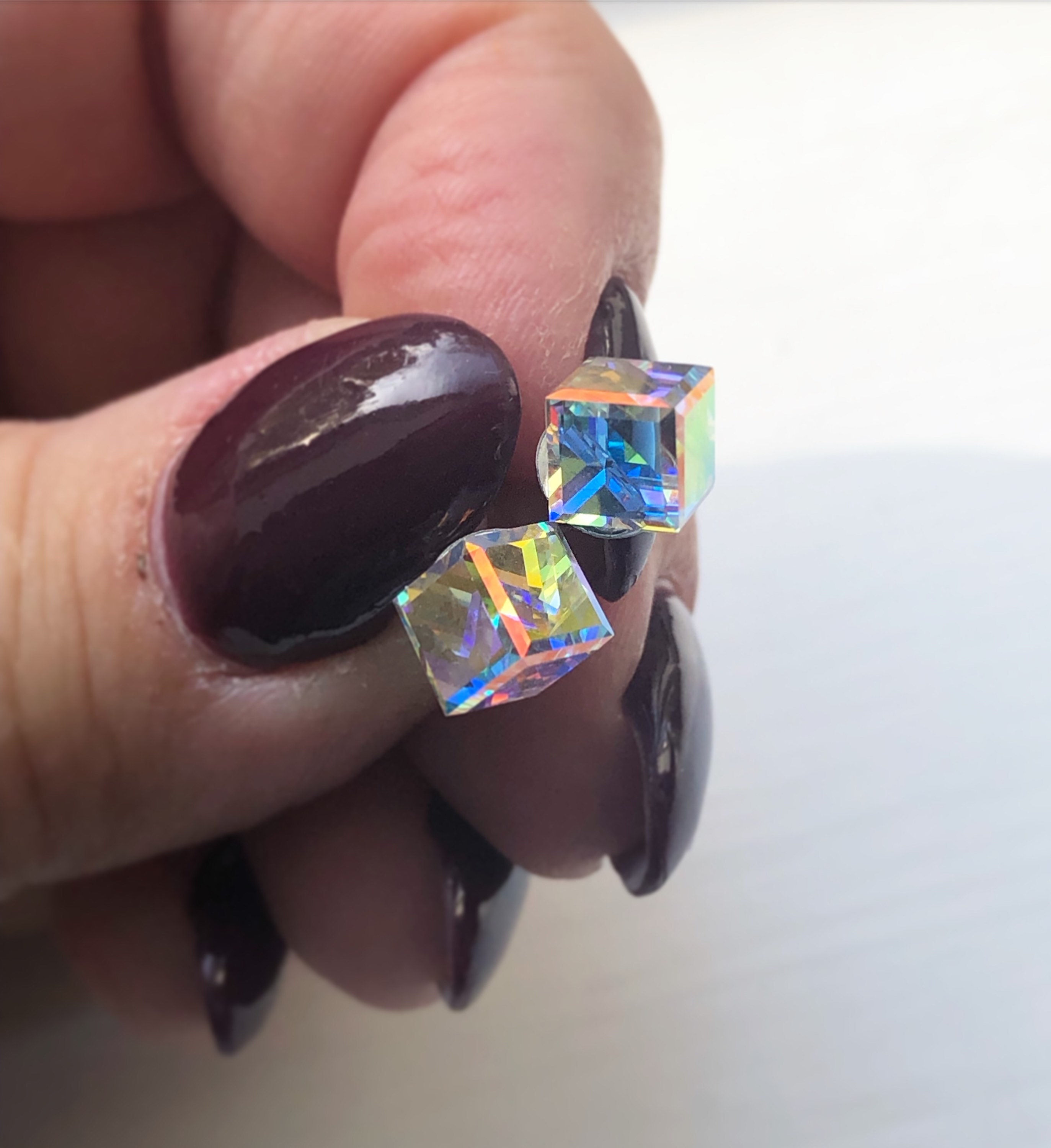 Cube Earrings, Post Earrings, Crystal Cube Earrings