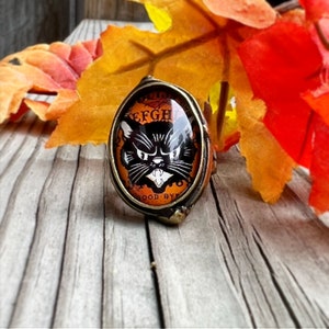 Cat Ring, Halloween Ring, Halloween Cat, Cat Jewelry, Vintage Ring, Beistle, Halloween Jewelry, Adjustable Ring, Pumpkin, Halloween Costume,