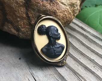 Black and Ivory Cameo Ring, Bronze Adjustable Cameo Ring, African American Cameo Ring, Ornate Cameo Ring, Queen Cameo Ring, Statement Ring