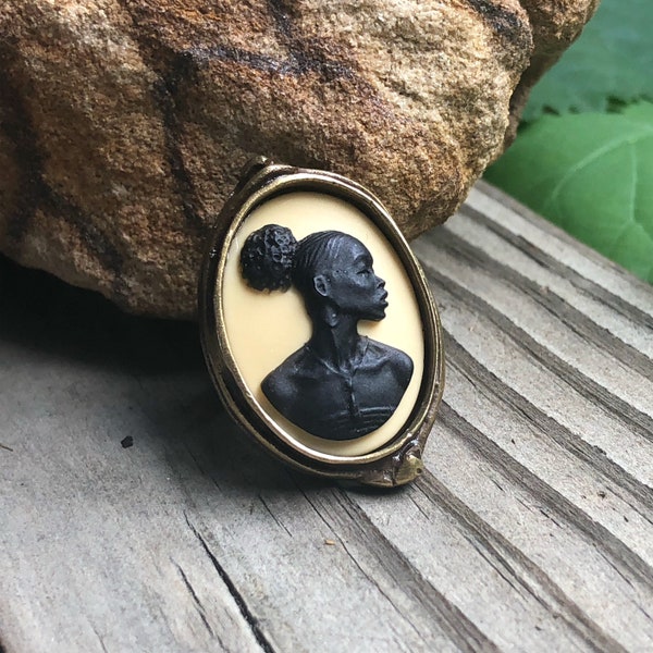 Black and Ivory Cameo Ring, Bronze Adjustable Cameo Ring, African American Cameo Ring, Ornate Cameo Ring, Queen Cameo Ring, Statement Ring